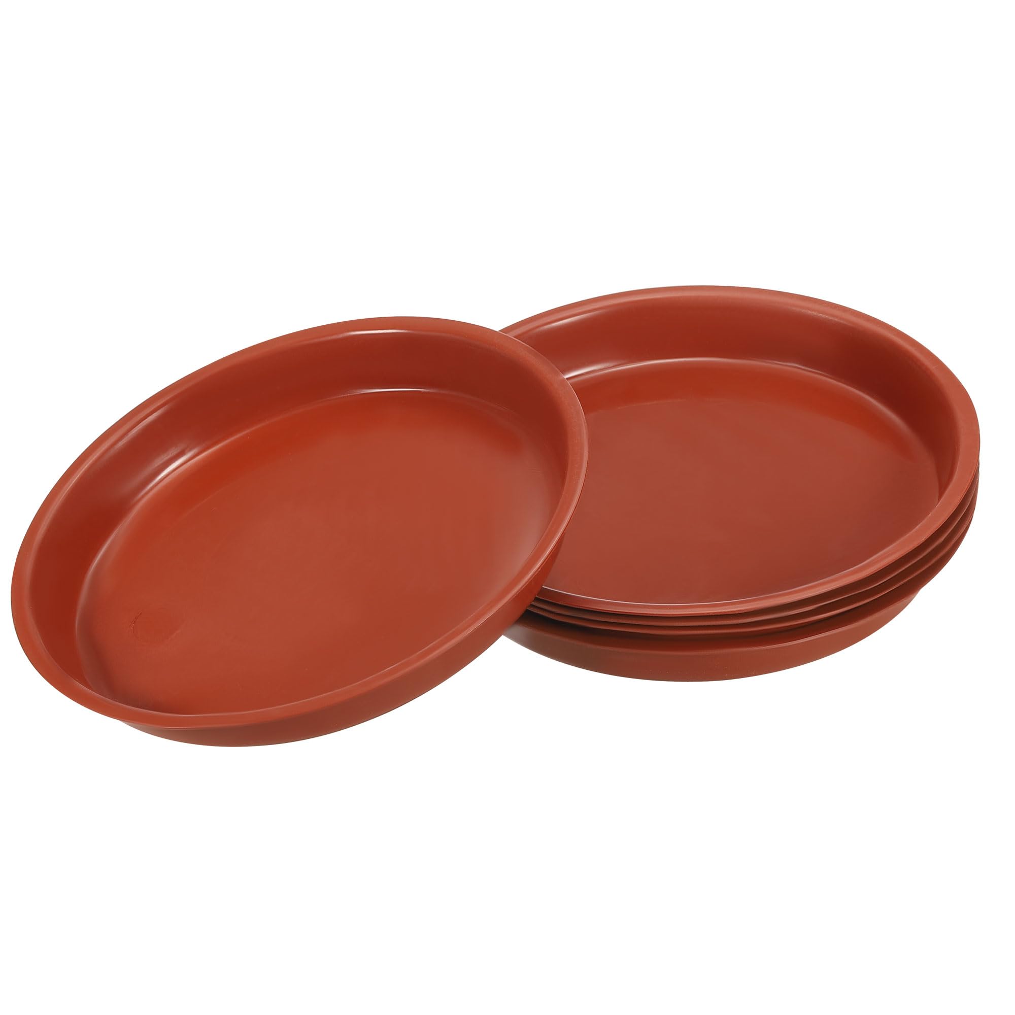 M METERXITY 5 Pack Planter Saucers - Plastic Plant Tray Flowerpot Drip Trays Round Apply to Outdoor/Garden (5 Inch/ 13.5cm, Brown)