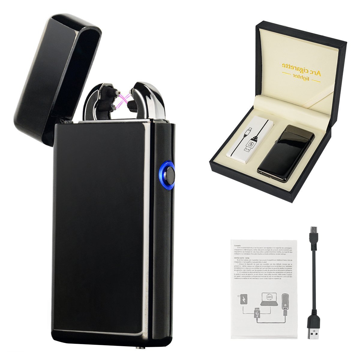 Fypo Mechero USB de Doble Arco Encendedor Eléctrico Resistente al Viento sin