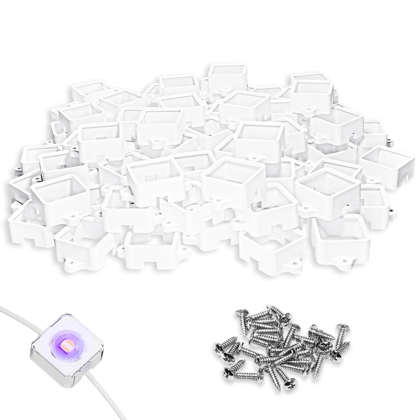 Photo 1 of 100 Pcs White Mounting Brackets, Light Clips W/Screws, Fits Govee RGBIC LED Permanent Outdoor LED Lights Non-Pro/Original H705, Elite Version H805, for Various Surfaces like Wood, Steel Siding etc