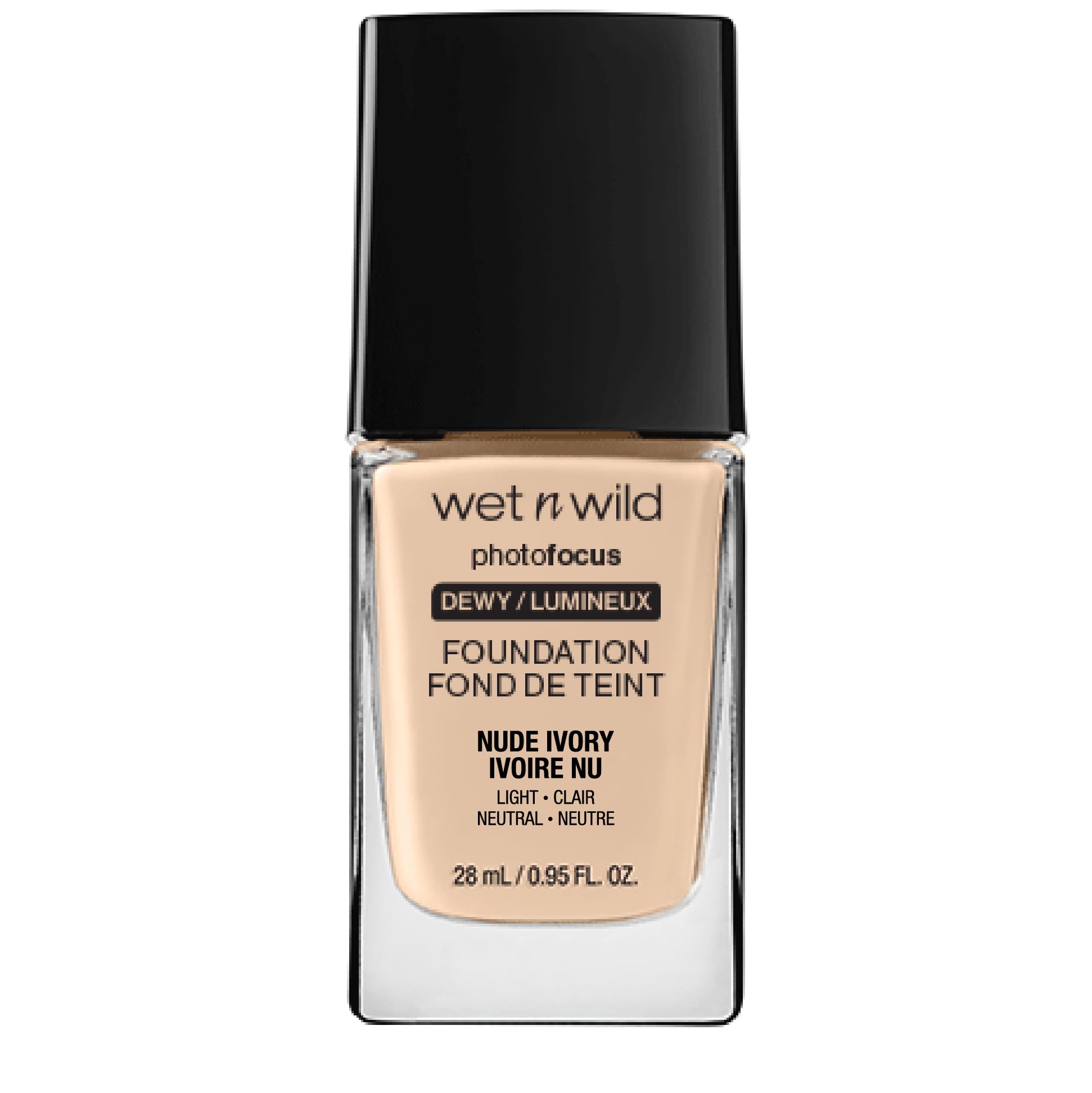 Wet n Wild Photo Focus Dewy Foundation, Hydrating Liquid Foundation for Normal to Dry Skin, Flash-Proof No White Cast, Buildable Radiant Finish, Nude Ivory