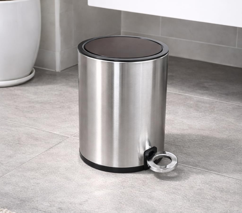 FurnitureXtra™ Modern Style Powder Coated Soft Close Pedal Bin, Plastic Inner bucket, ABS lid (Steel Round 3L)