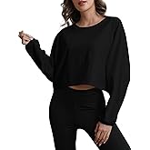 MATEAM Womens Workout Tops Casual Sweatshirt Long Sleeve Cropped t Shirts Crewneck Loose Fit Clothing for Women Trendy