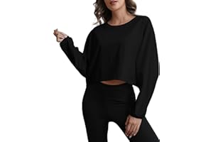 MATEAM Womens Workout Tops Casual Sweatshirt Long Sleeve Cropped t Shirts Crewneck Loose Fit Clothing for Women Trendy