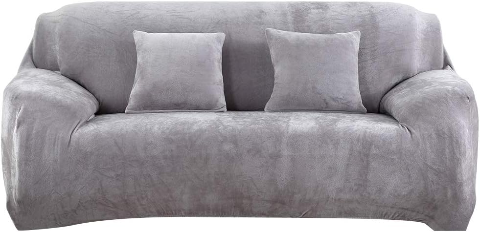 Thick Sofa Covers 1/2/3/4 Seater Velvet Fabric, Stretch Elastic Sofa Protector Pure Color Universal Easy Fit Couch Slipcover Full Cover Washable Non-Slip - Free 2 Pcs Pillowcase