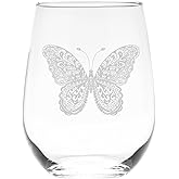 C M Butterfly Stemless Wine Glass, 17 oz - 1 Piece - Butterfly Themed Gift for Men and Women (Style B2)