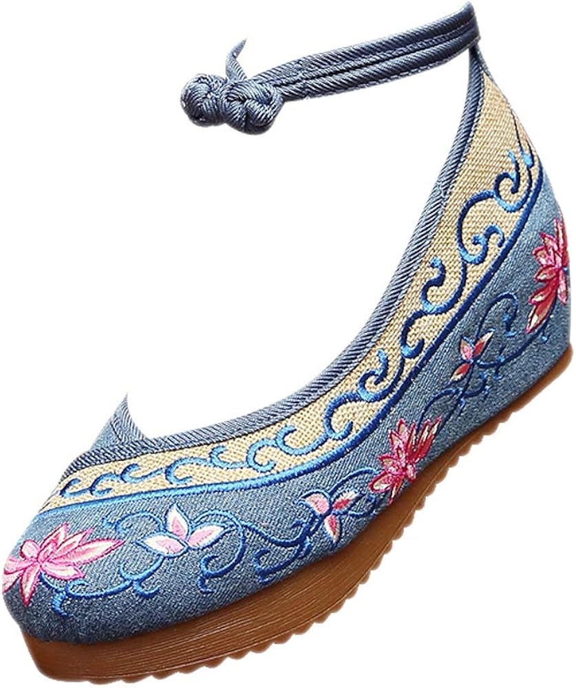 Scarpe Donna Ricamate Stile Cinese Mary Jane - Vintage Per Costume E Danza | Tela Con Fibbia - Foto 4