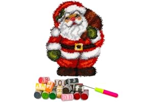 DL-YTG Latch Hook Kits Rug Santa Claus Crochet Yarn Cushion Colour Pre-Printed Canvas Cover Rug Needlework DIY Hook and Latch Kit Christmas Home Decoration 52x38cm/20 X15inch