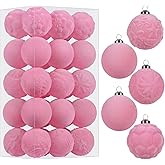 RoseCraft 30PCS Pink Velvet Christmas Ball Ornaments Set, 60MM/2.3Inch Shatterproof Flocked Ornament for Christmas Tree Hanging Holiday Valentine's Day Party Xmas Decorations.