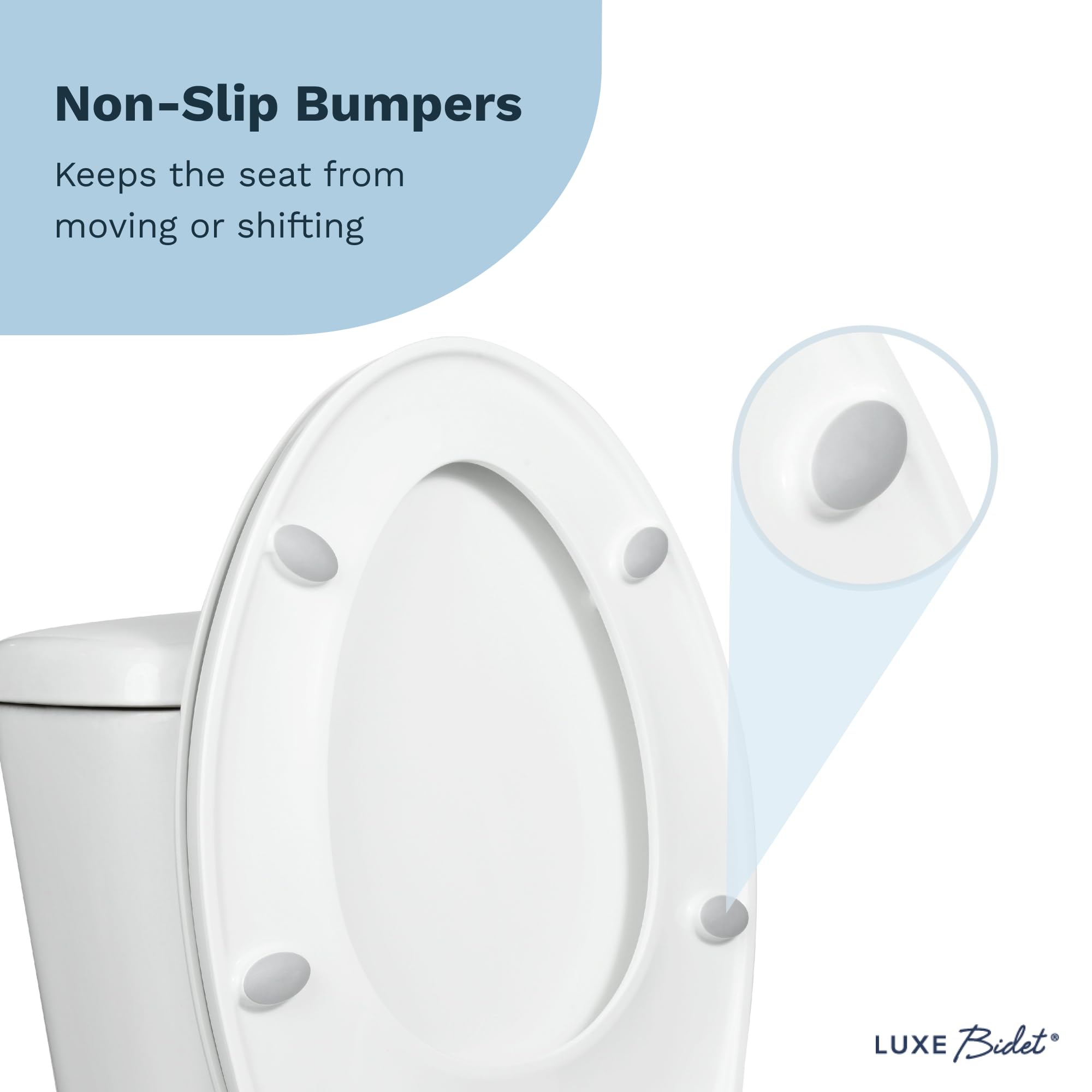 LUXE TS1008E Elongated Comfort Fit Toilet Seat with Slow Close, Quick Release Hinges, and Non-Slip Bumpers (White)