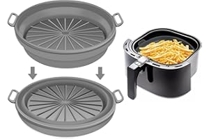 KUWORD Silicone Air Fryer Liners Reusable Air Fryer silicone Liners 7.5inch for air fryer 3to5QT,1-Pack,Grey