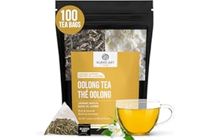 Blendart Jasmine Oolong Tea bags 100 Count | Oolong tea bags for weight loss | Premium High Mountain Oolong Tea leaves | Naturally Caffeinated Tea | Flower Scented Tea | Pyramid Tea bags