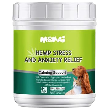 Buy Mokai Hemp Calming Treats For Dogs Natural Dog Stress And Anxiety Medicine Aid With Melatonin For Hyper Dogs Fireworks Thunderstorm Travel And Separation Anxiety 120 Treats Online At Low Prices