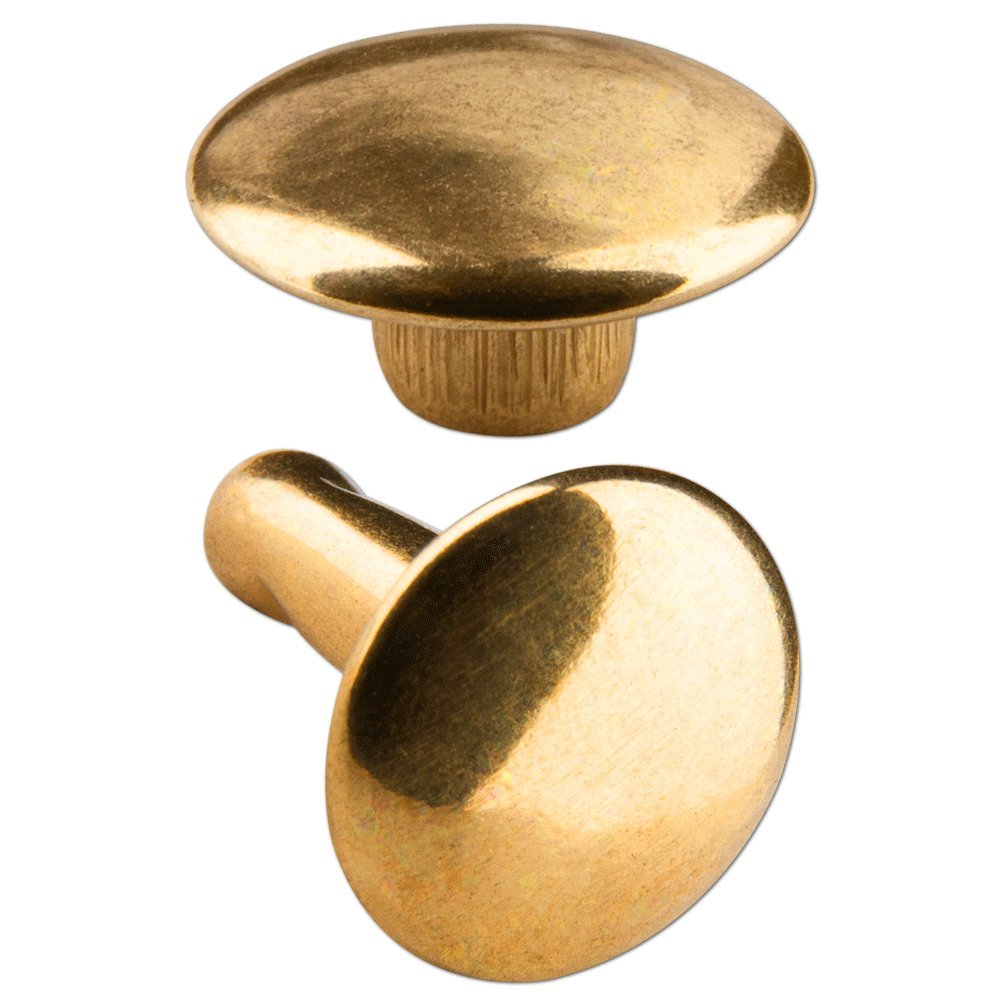 150 Double Cap Rivet Studs, 9 mm (9/10/2), Iron (Nickel Free), Finish: Polished Brass (Gold-Colour)