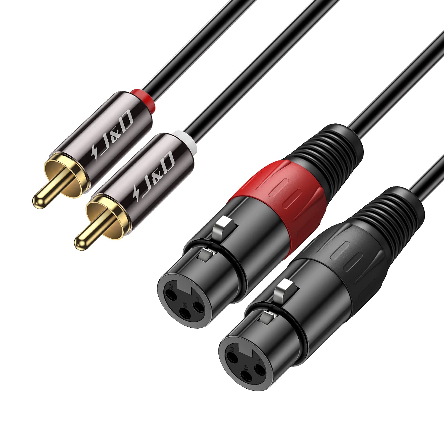 J&D 2 RCA to 2 XLR Cable, PVC Shelled unbalanced Dual XLR Female to Dual RCA Male HiFi Audio Stereo Audio Interconnect Cable for Speaker Condenser Mic Mixer AMP, 1.8M