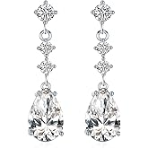 SBLING Cubic Zirconia Teardrop Earrings Wedding Earrings for Brides Bridesmaids, Bridal Dangle Earrings, Teardrop Crystal Drop earrings for Women Jewelry Gifts