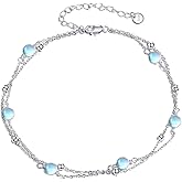 CRMAD Pearl/Moonstone/Larimar/Turquoise/Opal/Black Onyx Bracelet Anklet for Women Sterling Silver Beach Jewelry Gift for Women