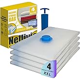 4 Mega Jumbo XXL Vacuum Storage Bags with Pump (47x35in), Supersized Compression Space Saver for Comforter, duvet, Bedding, Blanket storage, Vacuum Seal Bags for Clothing, Stuffed Toy, Cushions