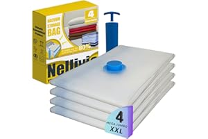 NELLIVIA 4 Mega Jumbo XXL Vacuum Storage Bags with Pump (47x35in), Supersized Compression Space Saver for Comforter, duvet, Bedding, Blanket storage, Vacuum Seal Bags for Clothing, Stuffed Toy, Cushions