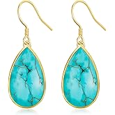 DOLIOX Genuine Big Turquoise Earrings for women Dangling Large Teardrop Gemstone 925 Sterling Silver Statement Jewelry for Her