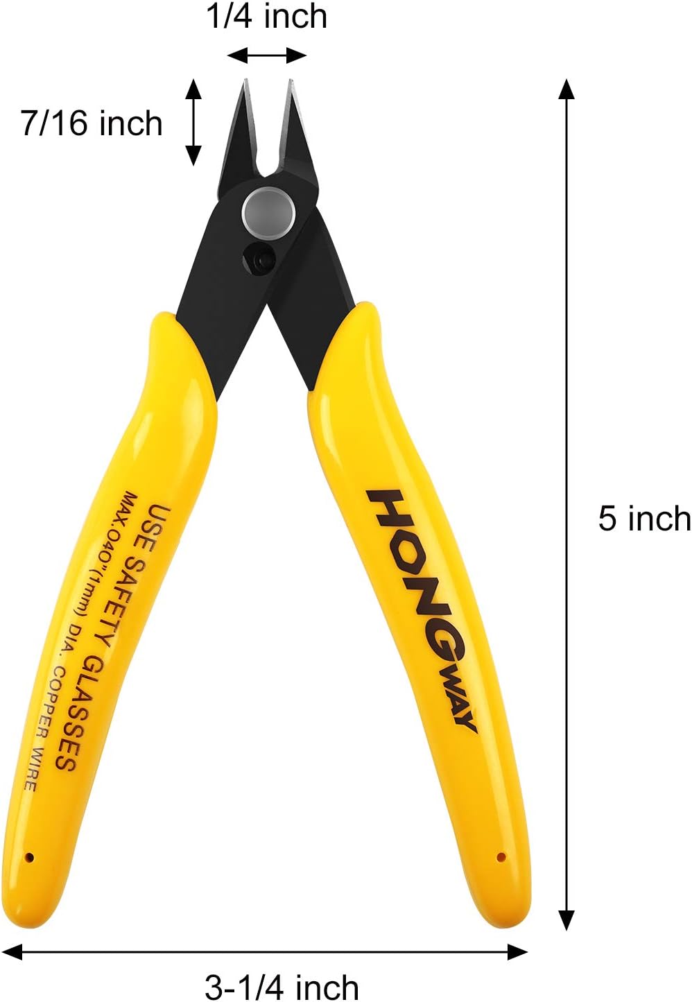 HongWay 1 Pack 170 Micro Wire Cutter, Shear Cutter, Small Side Cutting Clippers with Internal Spring, for Electronics, Heating Wire, Model Sprue, Soft Copper Wire, 5 in, Yellow - - 