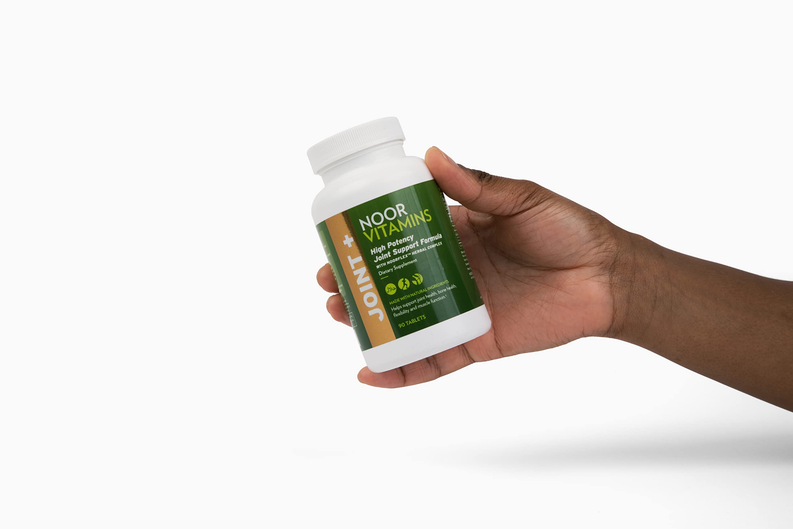 Noor Vitamins Joint+ Halal Vitamins, Glucosamine, Hyaluronic Acid, Calcium, Magnesium, Turmeric, Supports Joint Health in 5 Ways! for Back, Knees & Hands. Non-GMO - 90 Tablets