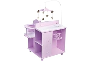 Olivia's Little World Baby Doll Changing Station with Built-in Baby Doll High Chair, Closet, Shelves, Sink, Overhead Mobile, & Baby Doll Clothing Hangers for up to 18 Inch Dolls, Purple Stars