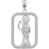 925 Sterling Silver Santa Muerte Rope-Style Rectangular Frame Pendant