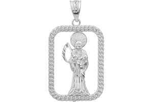 CLADDAGH GOLD 925 Sterling Silver Santa Muerte Rope-Style Rectangular Frame Pendant
