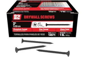 Grip-Rite 2DWS1#6 X 2" Phillips Bugle Head Fine Thread Sharp Point Drywall Screw, 1lb Box