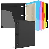 INFUN 1 Inch 3-Ring Telescoping Project Organizer Binder,13 Pocket, Customizable Front Cover, 5 Colors Pocket Divider and Plastic Binder Pocket，225 Sheet Capacity-Black