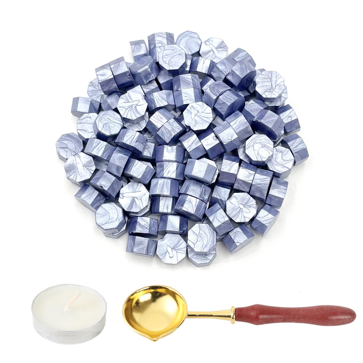 LICQIC Wax Stamp Kit, 100 Pcs Wax Seal Beads with 1 Tea Candles and 1 Melting Spoon, for Invitations, Cards, Envelopes, Wine Packages, Gift Wrapping — image 1