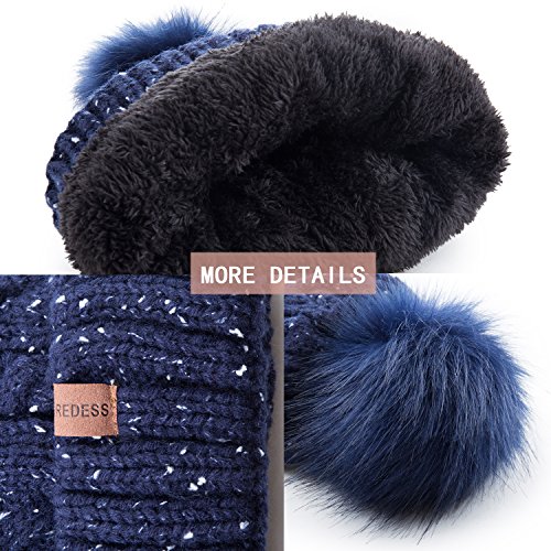 image for REDESS Women Winter Pom Pom Beanie Hat with Warm Fleece Lined, Thick S