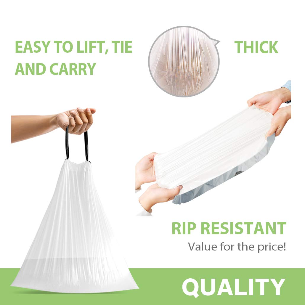 4 Gallon 160 Counts Strong Drawstring Trash Bags Garbage Bags by Teivio, Bathroom Trash Can Liners fit 12-15 Liter Trasn Bin, Small Plastic Bags for home office kitchen, White Wastebasket Liners