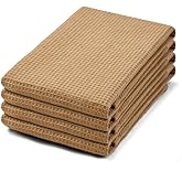 LANEPORTIA Waffle Weave Kitchen Towel with Hanging Loop 15x25 inches, 4-Pack, 100% Cotton Dish Cloth for Cleaning Drying Dishes, Soft Cloth Rags (Beige)