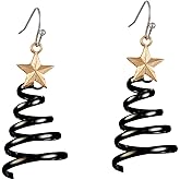 Handmade Christmas Tree Dangle Earrings Golden Silver Two Tone Christmas Tree Earrings Holiday Festival Party Jewelry