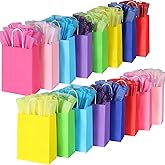 BLEWINDZ 32 Pieces Gift Bags with 32 Tissues, 8 Colors Party Favor Bags with Handles, Rainbow Gift Bag for Wedding, Birthday,