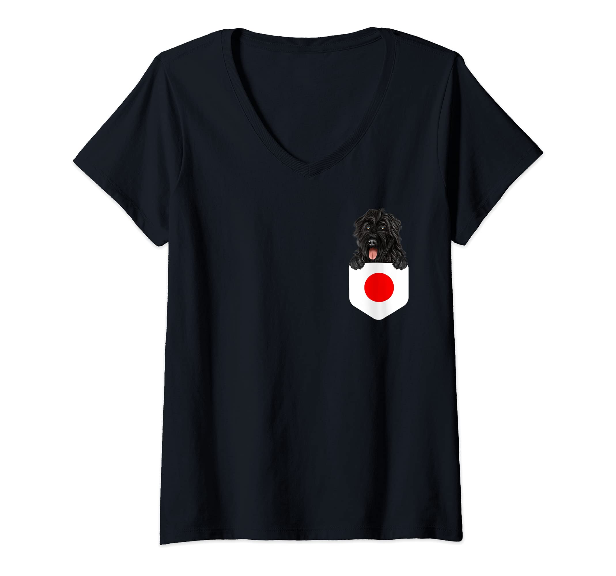 Womens Japan Flag Bouvier des Flandres Dog In Pocket V-Neck T-Shirt