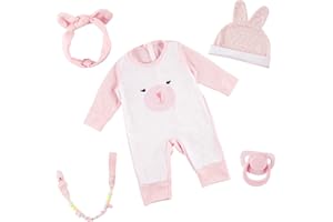 BABESIDE 5 Pcs Reborn Baby Doll Accessories, Pink and White Bunny Clothes Set with Pacifier for 17-22 Inch Reborn Dolls (Dolls Not Included)