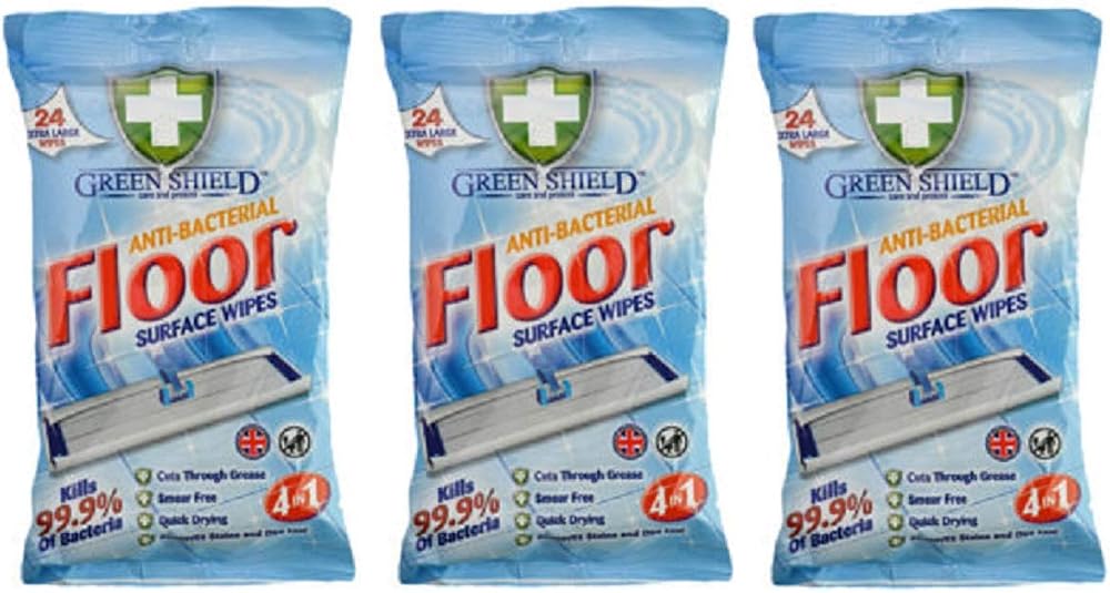 Green Shield Antibacterial Floor Wipes 3 Packs 72 Large Multipurpose Sealed
