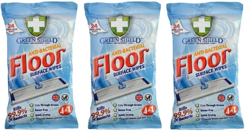 Green Shield Antibacterial Floor Wipes 3 Packs 72 Large Multipurpose Sealed