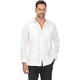 Mojito Collection Men's 100% Linen Two Pocket Guayabera Shirt with Multi Pleating
