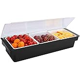 POWLAB Ice Cooled Condiment Serving Container Fruit Veggie Condiment Caddy Plastic Garnish Station with Lid for Fruit,Ice Cream,Salad Bar-Topping Organizer for Restaurant Supplies (3 Compartments)