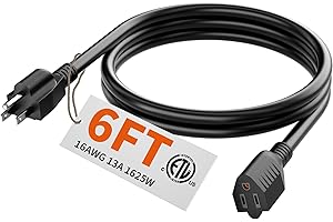 HUANCHAIN 6 FT 16 Gauge Black Indoor Outdoor Extension Cord Waterproof, Flexible Cold Weather 3 Prong Electric Cord Outside, 13A 1625W 125V 16AWG SJTW, ETL Listed