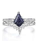 Luyona Natural Moss Agate/Black Rutilated Quartz/Blue Sandstone/Opal Ring 925 Sterling Silver Kite Cut Engagement Rings Set Promise Wedding Christmas Gifts for Women Wife Mother