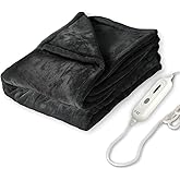 Tefici Electric Heated Blanket Throw, Super Cozy Soft 2-Layer Flannel 50" x 60" Heated Throw with 3 Heating Levels & 4 Hours Auto Off, Machine Washable, ETL&FCC Certified, Home Office Use,Black