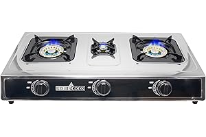 RegiisCook 3 Burners Propane Gas Cooktop,Camping Portable LPG Gas Stove, Auto Ignition Stainless Steel Countertop with regulator for Outdoor Kitchen,Camping,RV