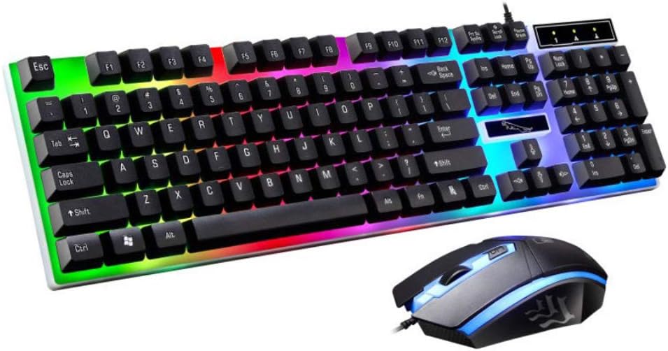 guanjunLI Ergonomic Keyboard And Mouse Combo For Windows USB Charging Light Keyboard & Mouse Kit Rainbow LED Gaming Equipment For PS4 Xbox One Gaming Mouse and Keyboard, Full Sized Keyboard