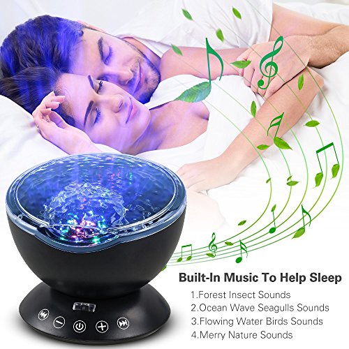 Ocean Wave Night Light, Komake Baby Night Light Projection USB Timer Bedroom Nursery Projector With Mini Music Player, Remote Control Rotating Goodnight Light For Toddler Kids Children Adults(Black) - Thumbnail 4