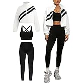 INKEEP Womens 3 Piece Tracksuit Set with Bra Long Sleeve Zipper Jacket with Athletic High Waist Legging Workout Outfit