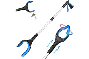 XUANPIN 32" Grabber Reacher Tool, 360° Rotating Head, Wide Jaw, Foldable Reacher Grabber Pickup Tool,Anti-Slip Rotating Jaw with Magnet, 4" Wide Claw Opening Grabbers for Seniors (Blue)